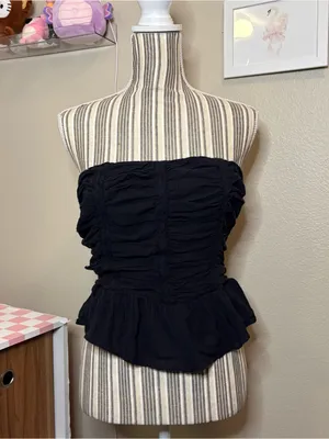 Free people cotton Black Strapless Ruching Peplum Top casual luxury preppy small thumbnail 2