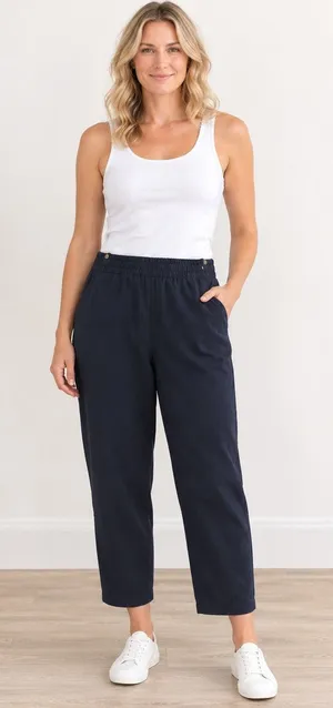 Halara navy blue stretch elastic waist work pants XS Petite comfy classic thumbnail 1