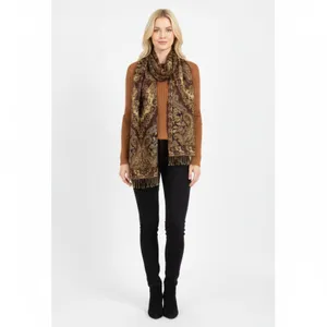 Pashmina Brown Tan & Black Brocade Print Rectangular Scarve thumbnail 6