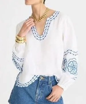 J. Crew Bungalow Embroidered Linen Top Women's Sz. S thumbnail 1