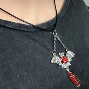 1pc‎ Red Bat & Coffin Gothic Bohemian Style Black Rope Necklace thumbnail 6