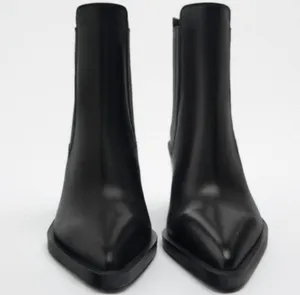 ZARA genuine leather cowboy western black ankle boots thumbnail 2