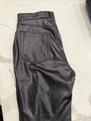 Abercrombie & Fitch Black Straight-Leg Jeans with Faux-Leather Trim thumbnail 3