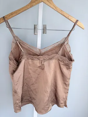 Abercrombie & Fitch Mocha Satin Lace-Trim Cami Tank Adjustable Straps S thumbnail 3