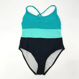 SO One Piece Swimsuit Womens Medium Colorblock‎ Stretch Sporty Minimal Beach thumbnail 4