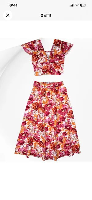 Japna Floral 2 Piece Crop Top Midi Skirt Set Women SM Boho Tropical Feminine Fun thumbnail 3