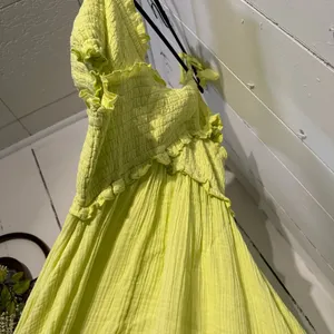 ANTHROPOLOGIE Smocked Gauze Lime Green Ruffled Women's maxi dress thumbnail 8