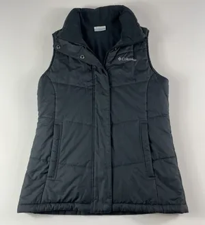Columbia Vest Womens XS Black Quilted Puffer Full Zip Snaps Fleece Lined Pockets thumbnail 1