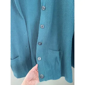 Liz Baker Vintage Teal Solid Rib-Knit Collared Button Front Pocket Cardigan XL thumbnail 2