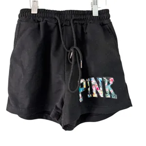 PINK - Victoria's Secret Floral Logo Lounge Shorts Elastic Waist Comfy Casual Black Size S‎ thumbnail 1