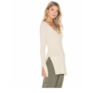 Free People Criss Cross Front Longline Tunic Sweater oatmeal‎ cream XS … thumbnail 2