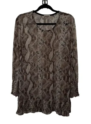 Realize 1X Animal Print Ruffle Cuff Sleeve Tunic Boho Chic Blouse Whimsigoth thumbnail 1
