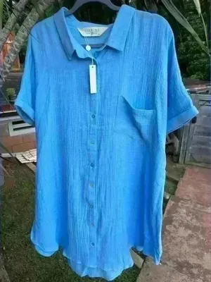 Citrine Swim Breaker Shirt‎ Dress Small Beach Coverup Blue Gauze Resort Beach thumbnail 1
