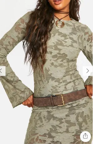 Boohoo khaki dress long sleeve lace thumbnail 1