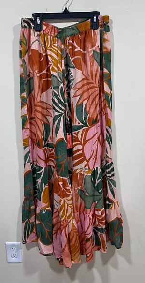 True Destinations Resort Wear Flare Pants Beach Palm Fronds Coverup sz XL thumbnail 1