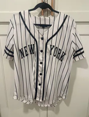 Harper Ivy New York Baseball Jersey Top White Black Pinstripe Size L casual thumbnail 1