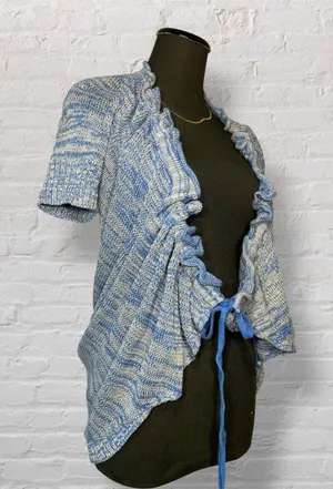 Free People Blue Ruched Open Front Cardigan Cotton M Ballet thumbnail 1