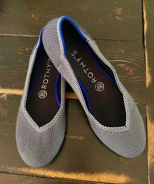 Rothy's Navy and White Knit Ballet Flats with Blue Trim thumbnail 1