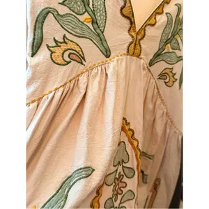 Dreamy Boho Embroidered Babydoll Dress | Cream + Sage | Size M thumbnail 9