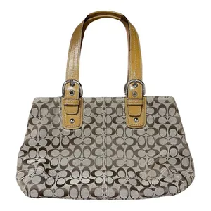 Vintage Y2K Coach Signature Tan Brown Canvas Patent Leather Tote Shoulder Bag thumbnail 6
