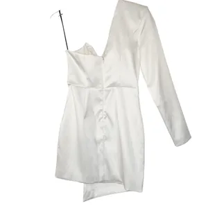 NBD White Satin One Shoulder Long Sleeve Mini Dress Asymmetrical Bridal Sz S NEW thumbnail 6