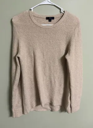 J.Crew Beige Waffle Knit Crewneck Sweater Women's Size Small Alpaca Merino Wool thumbnail 1