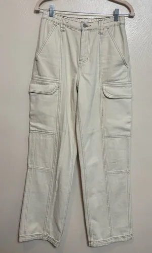 PacSun Women's‎ Elastic Waist Cargo Pants Utility Pockets Beige Size Small thumbnail 1