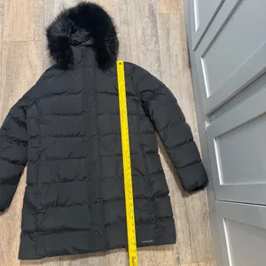 Lands End Womens‎ XL Black Down Puffer Parka Jacket Faux Fur Trim Hood thumbnail 6