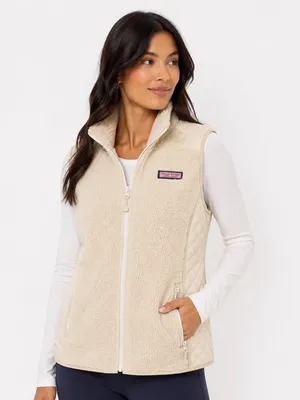Vineyard Vines Cream Sherpa Quilted Full Zip Vest Women’s L thumbnail 2