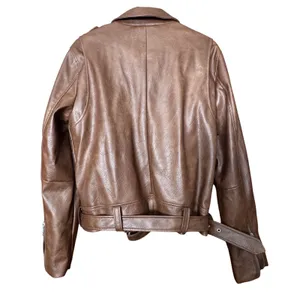 7 For All Mankind Women's Faux Leather Moto Jacket Brown L‎ Biker Chic Punk Rock thumbnail 2