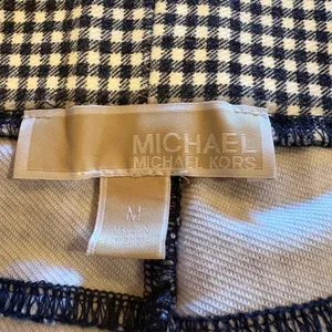 Michael Kors Navy Blue & White Check Pull-on Pants gold details size M women’s thumbnail 6