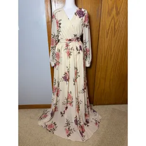 Baltic Born Lydia Ivory Floral Chiffon Maxi Dress V-Neck bump frendly NWT thumbnail 3