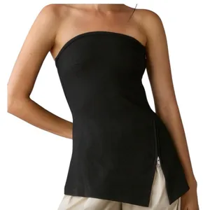 Maeve x Anthropologie Asymmetrical Zipper Tube Top Black/Noir Size Large thumbnail 2