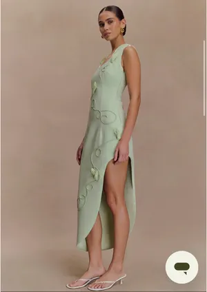 Meshki Virginia Suiting Embroidered Midi Dress in sage green thumbnail 3