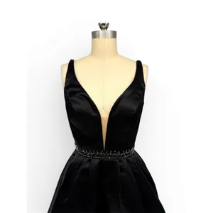 NWT Sherri‎ Hill 50495 Black Satin Fit & Flare Dress Size 4 Beaded Waist thumbnail 4