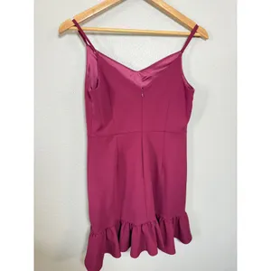 1.STATE Womens Berry Pink Ruffle Hem Mini Dress Size 6 V-Neck Spaghetti‎ Strap thumbnail 6