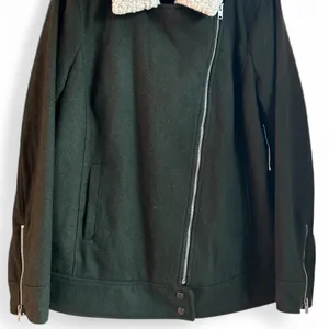 A New Approach Women Moto Jacket Size XL Earthy Green‎ Sherpa Assymetrical Zip thumbnail 4