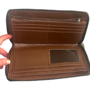 Solid Brown Genuine Leather Wallet Wristlet Classic Neutral EUC thumbnail 3
