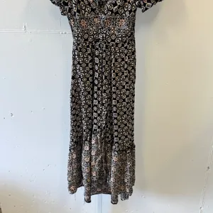 Angie Boho Floral Smocked High Low Midi Dress Black Pink Small Cottagecore thumbnail 4