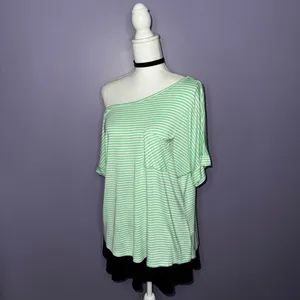 Boutique Green and White Off-the-Shoulder Top thumbnail 3