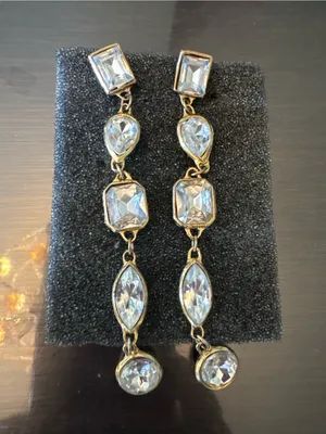 Vintage Gold-Tone Clear Crystal Drop Earrings thumbnail 2