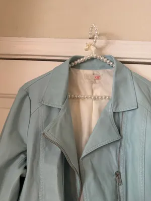 Gianni Bini Baby Blue Faux Leather Motto Jacket thumbnail 2