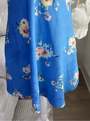 Altar’d State Blue Floral Sleeveless Lace-Trim Mini Dress thumbnail 3