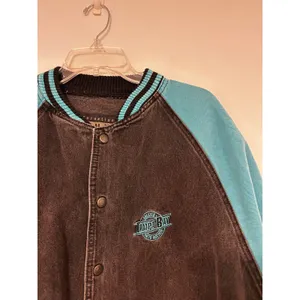 International Denim Vintage Varsity Bomber Jacket Black Teal XL Tampa Bay Auto thumbnail 4