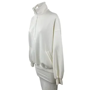 Commense Women's White Quarter Zip High Neck Long Sleeve Sweater Sweatshirt Sz S thumbnail 3