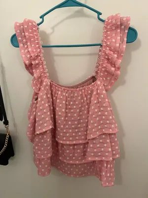 Strut & Bolt Pink polka dot babydoll ruffle top thumbnail 1
