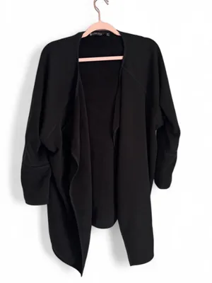 Athleta Cozy Karma Black Draped Open Front Cardigan Fleece Lined Sz M Casual thumbnail 2