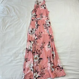 Floral Pink Maxi Dress Small High Neck Front Splits Fairy Cottagecore Whimsical thumbnail 3