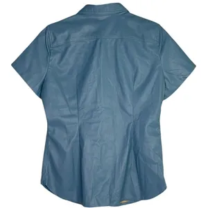 J.Crew Slim Fit ShortSleeve Faux Leather Shirt Snap Button Down 4 Dusty Sea Blue thumbnail 13