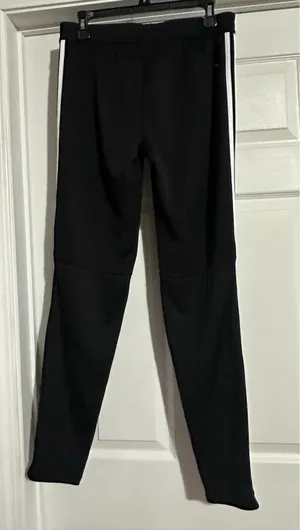 Adidas unisex Black Joggers with White Stripes are a size medium. thumbnail 2